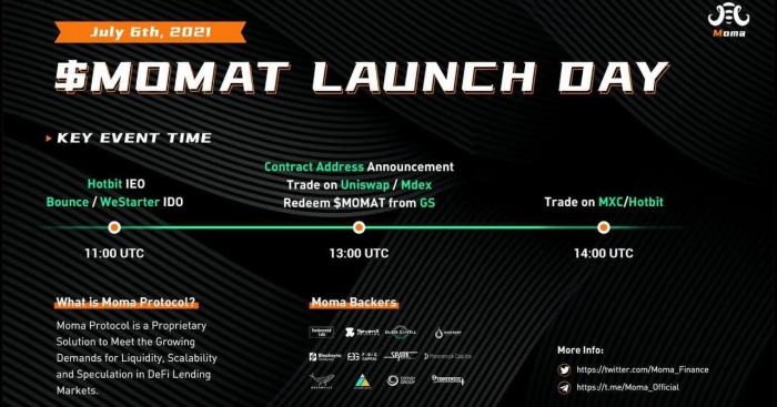 Moma Protocol Trading Opens on Tuesday July 6th, Followed by IDO on Bounce, WeStarter & IEO on HotBit
