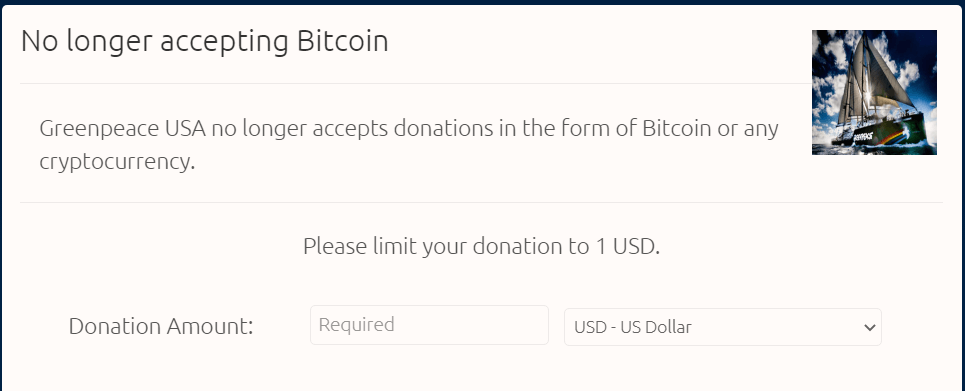 Greenpeace USA stops accepting BTC donations due to environmental concerns