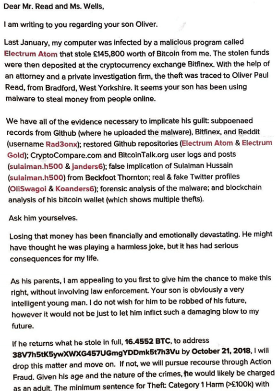 Letter to the parents of the bitcoin hacker