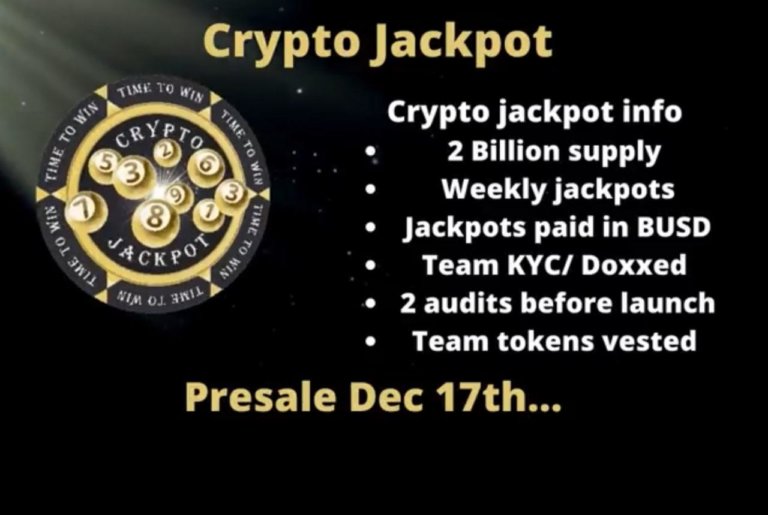 Crypto Jackpot announces the BEP-20 Token presale on Dec 17th 2021