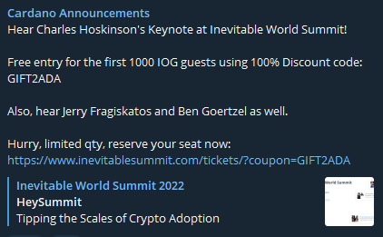 Cardano giving free tickets to IWS