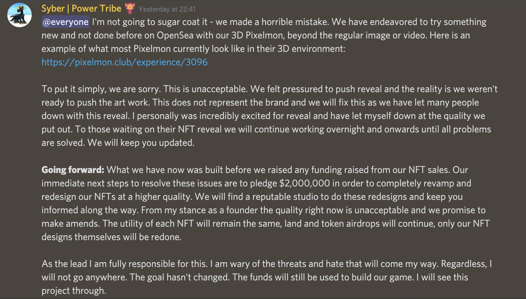 The Pixelmon team admits making “a horrible mistake.”