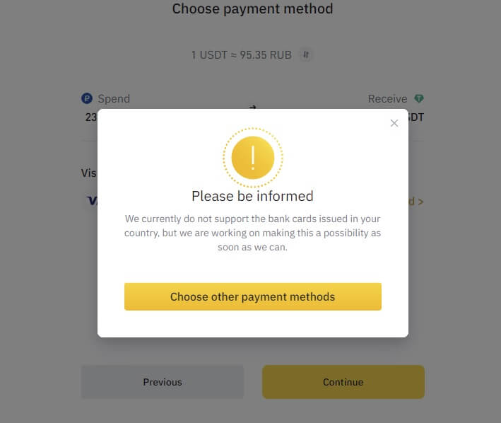 The warning issued by Binance to some Russian users