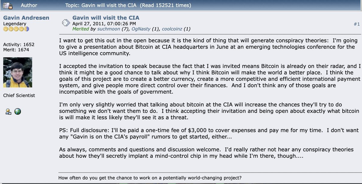 Andresen wrote about discussing Bitcoin with the CIA