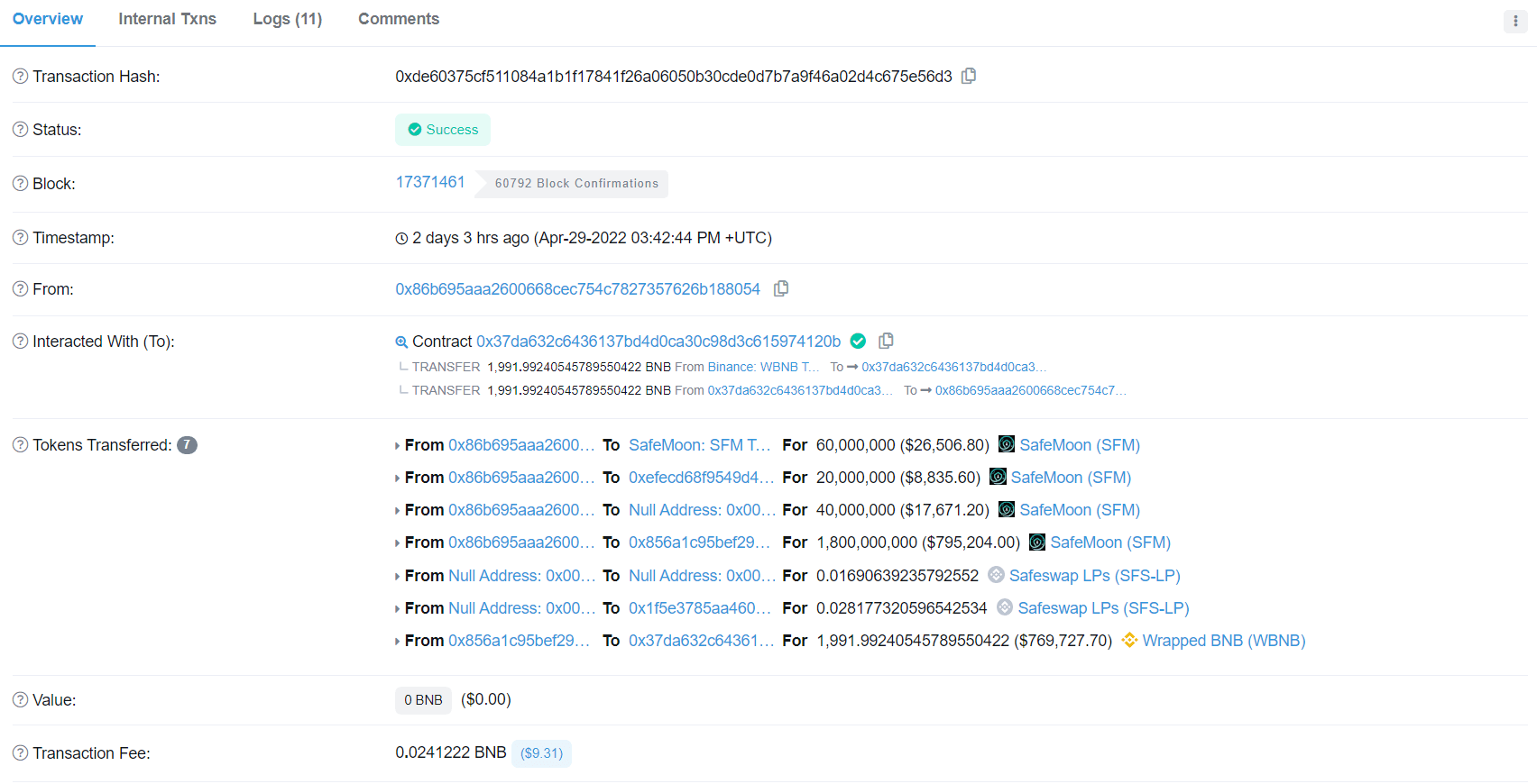 alleged safemoon wallet on bscscan.com 2