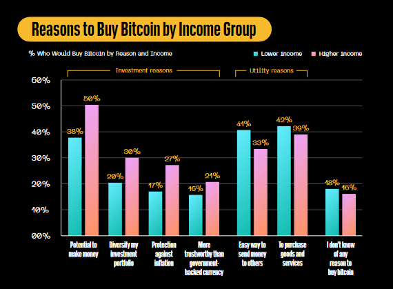Razões para comprar Bitcoin por grupo de renda
