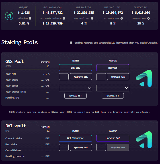 Gains Network Staking Page