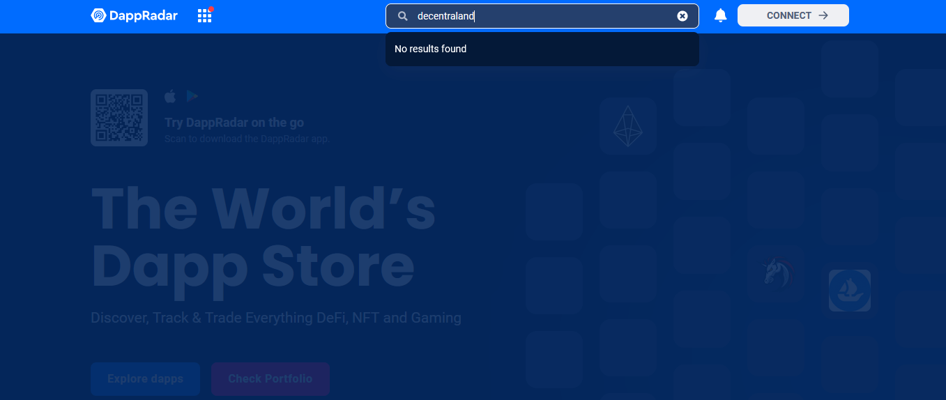 Decentraland page missing from DappRadar
