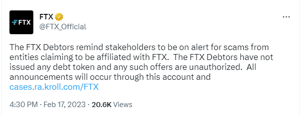 FTX via Twitter (17/02/2023)