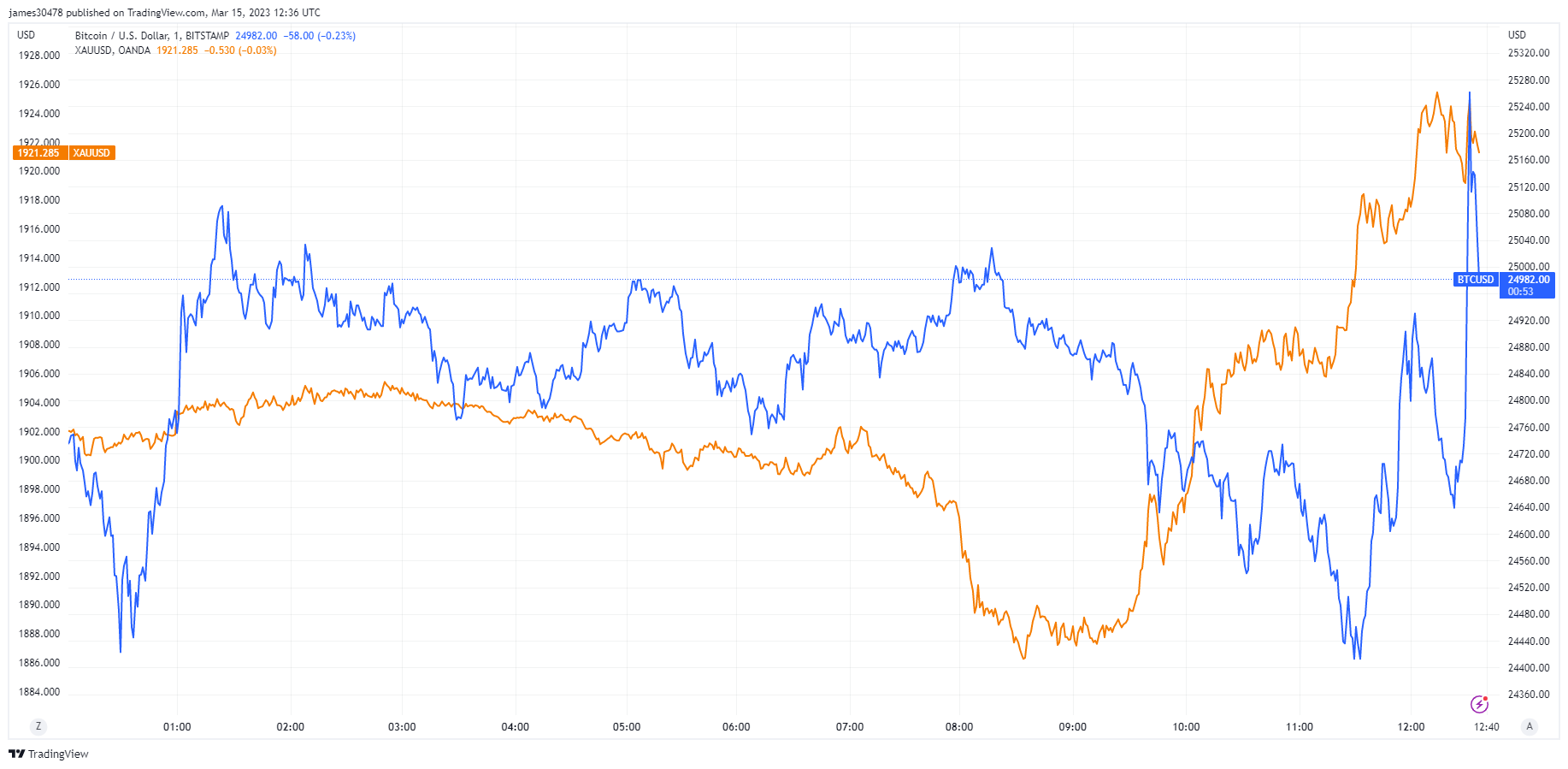 BTC and Gold: (Source: Trading View)