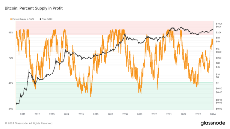 Bitcoin nears all-time profitability peak with 91% supply now in the green