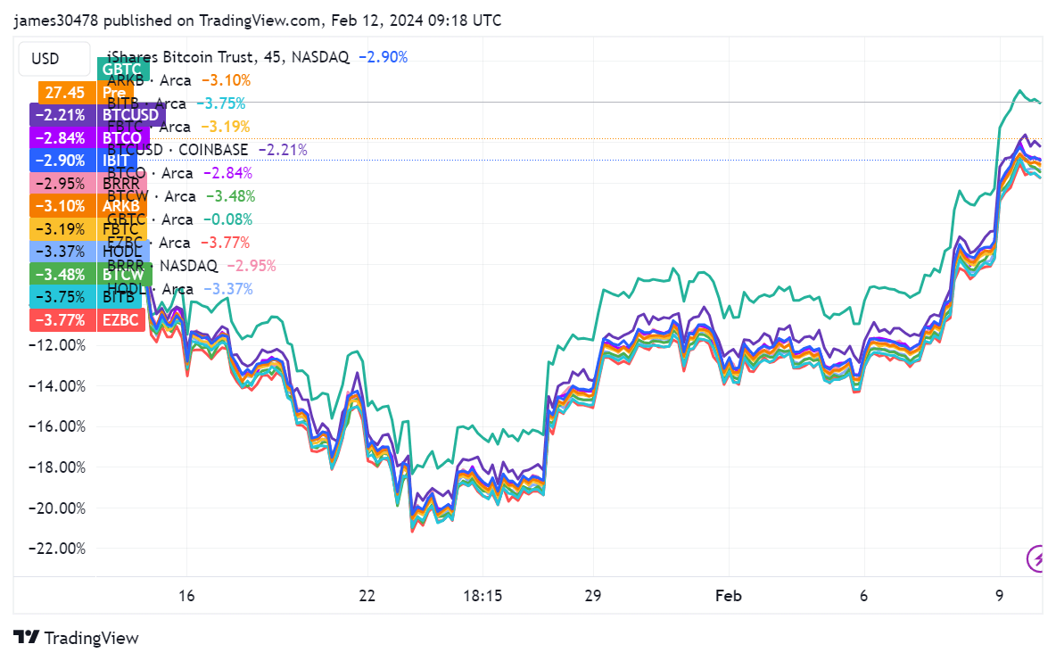 BTC & ETF Performance since ETF Approval: (Source: Trading View)