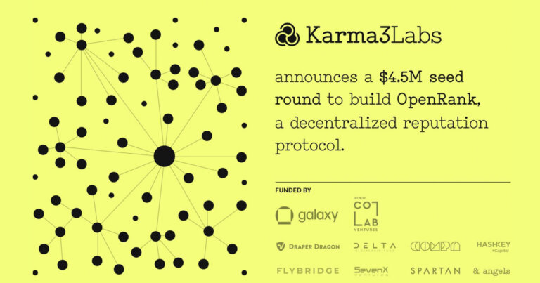 Karma3 Labs Raises a $4.5M Seed Round Led By Galaxy and IDEO CoLab to Build OpenRank, a Decentralized Reputation Protocol