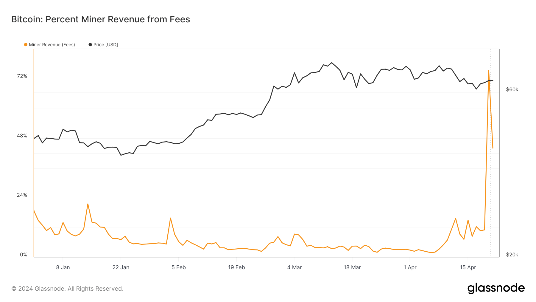 bitcoin miner percent revenue from fees ytd