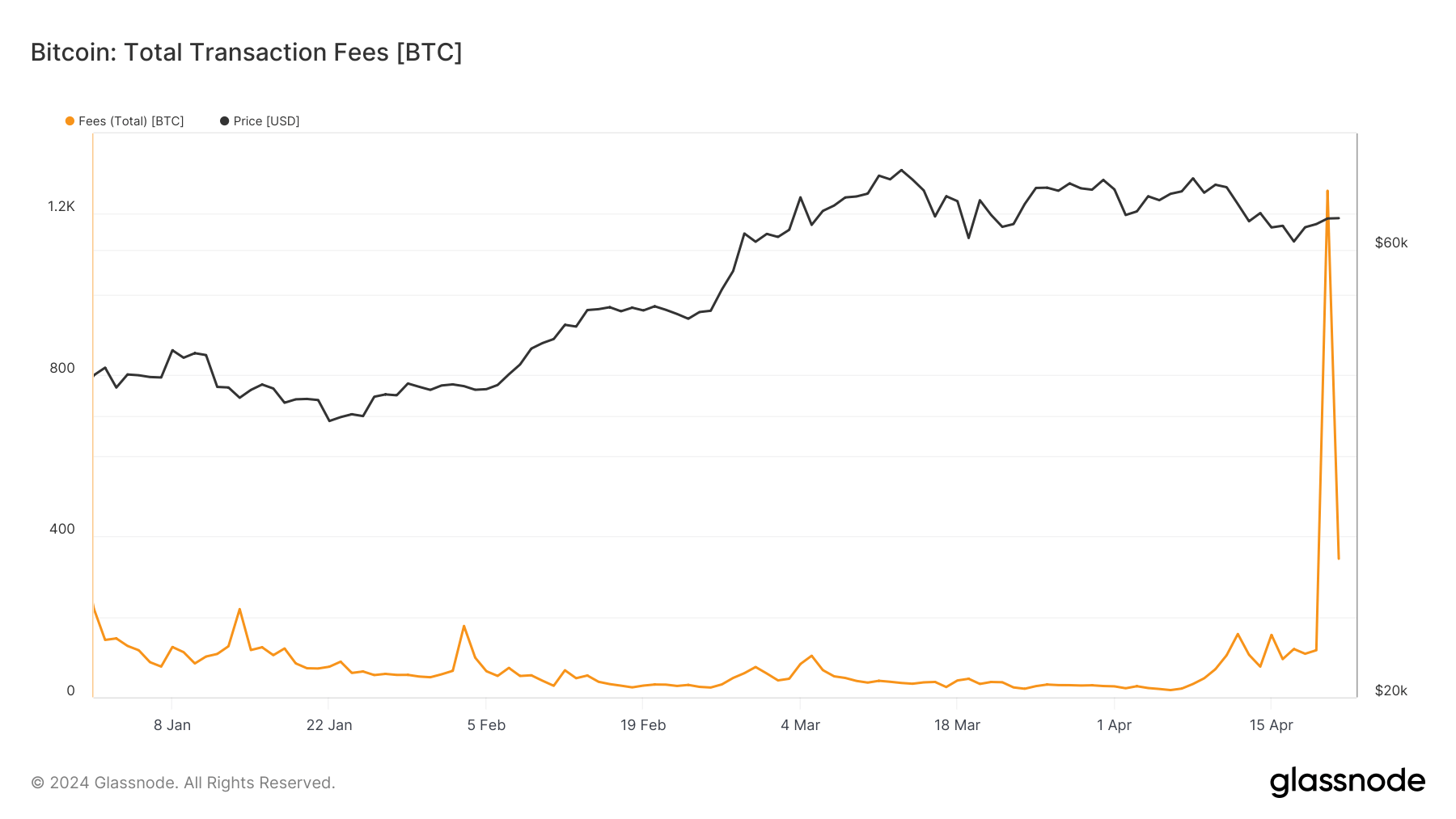 Total Bitcoin mining fees since the beginning of the year