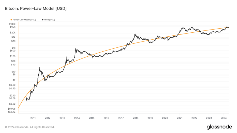 Bitcoin power-law model projects $100k value before January 2025