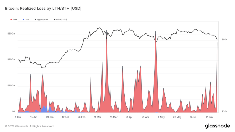 Short-term Bitcoin holders’ sell-off leads to third-largest loss in 2024, totaling $537 million