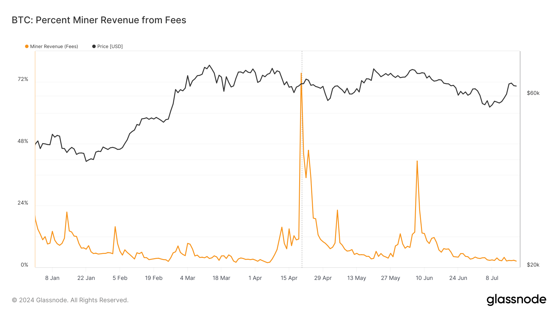 percent miner revenue from fees ytd