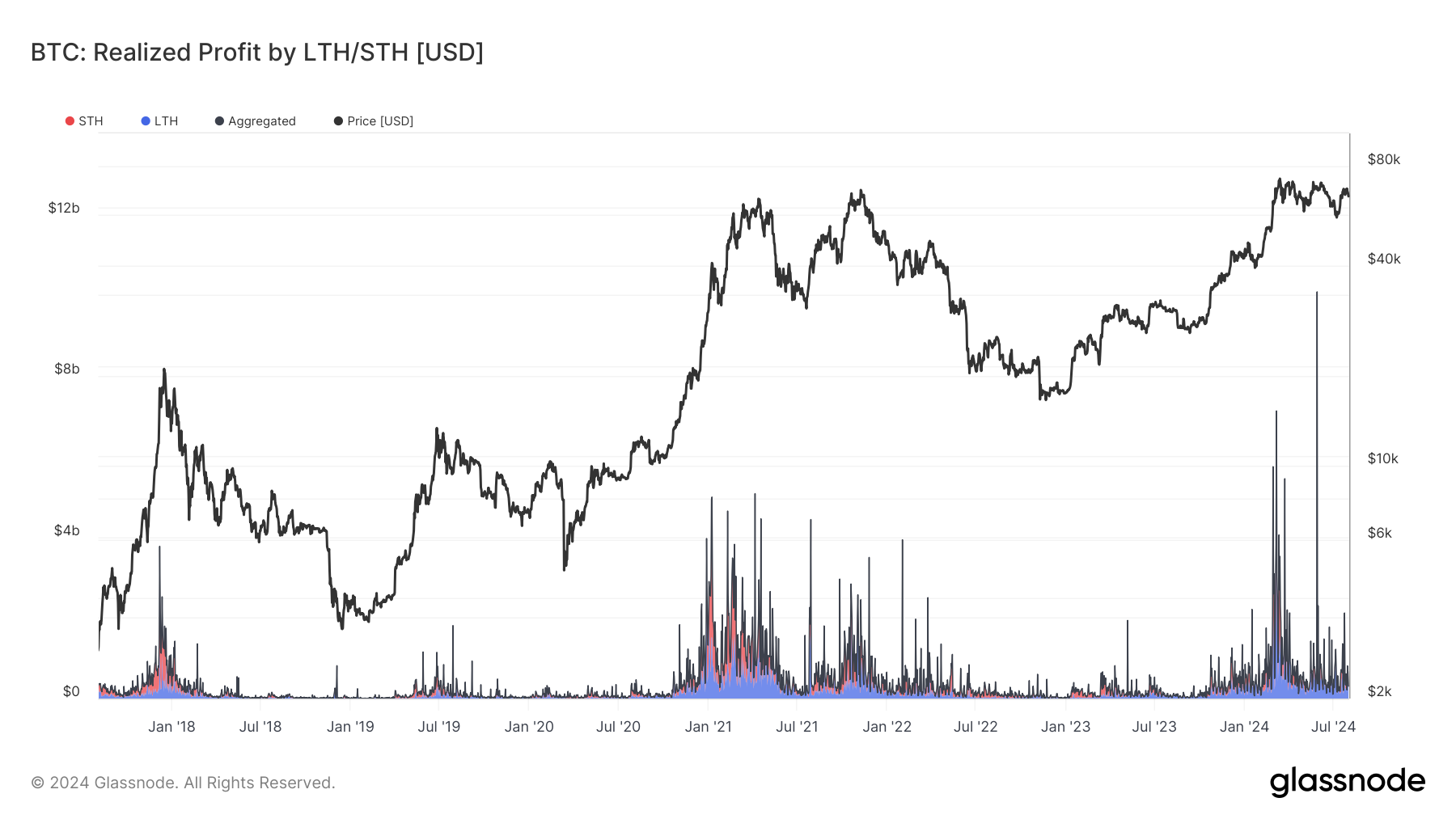 Bitcoin long-term holders dominate profit realizations in 2024, leveraging price peaks