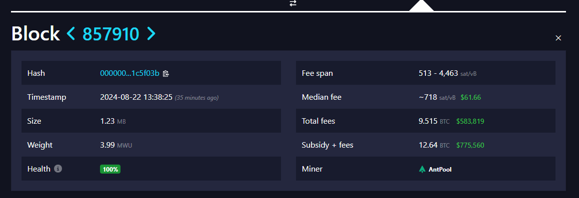 Block 857910: (Source: Mempool)