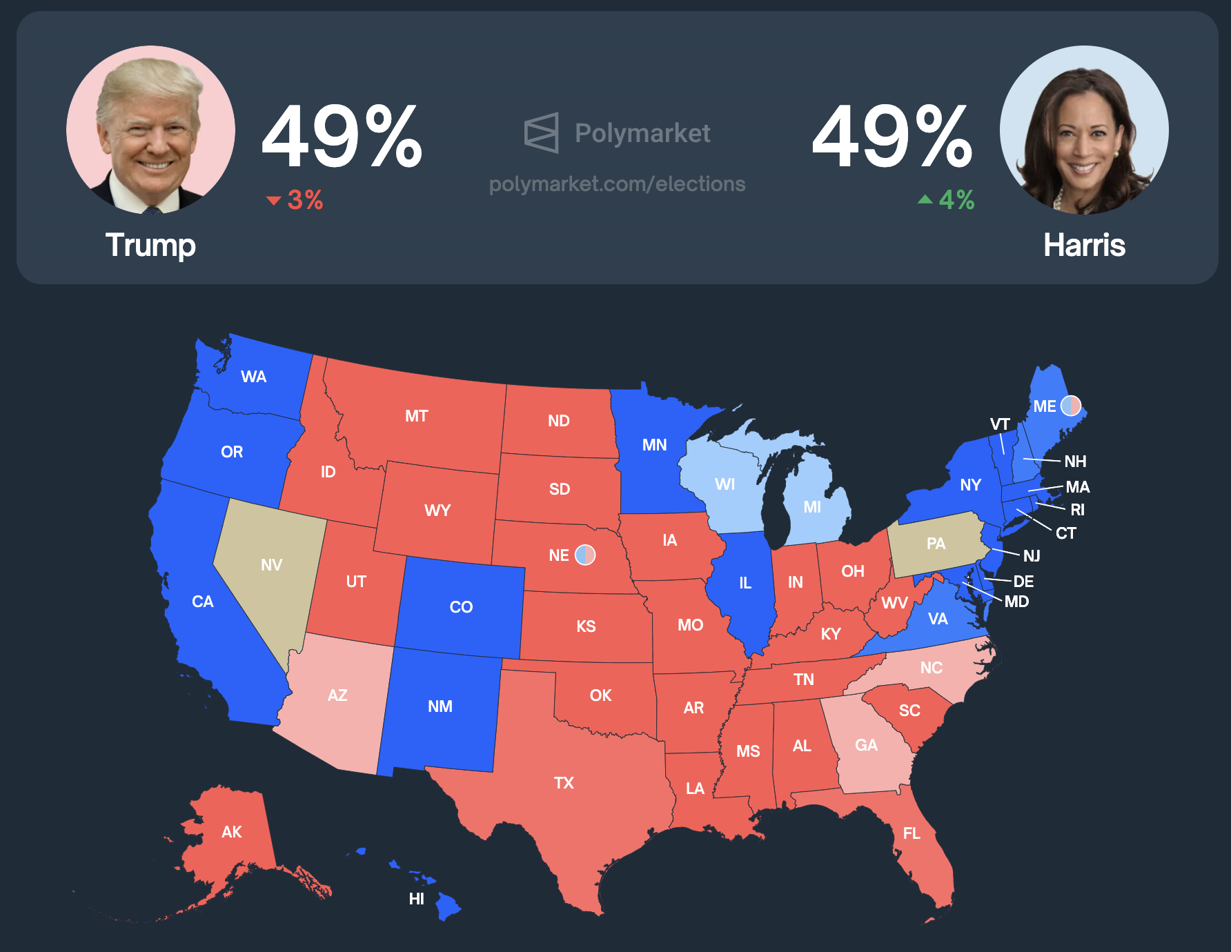 Polymarket US election odds (Polymarket)