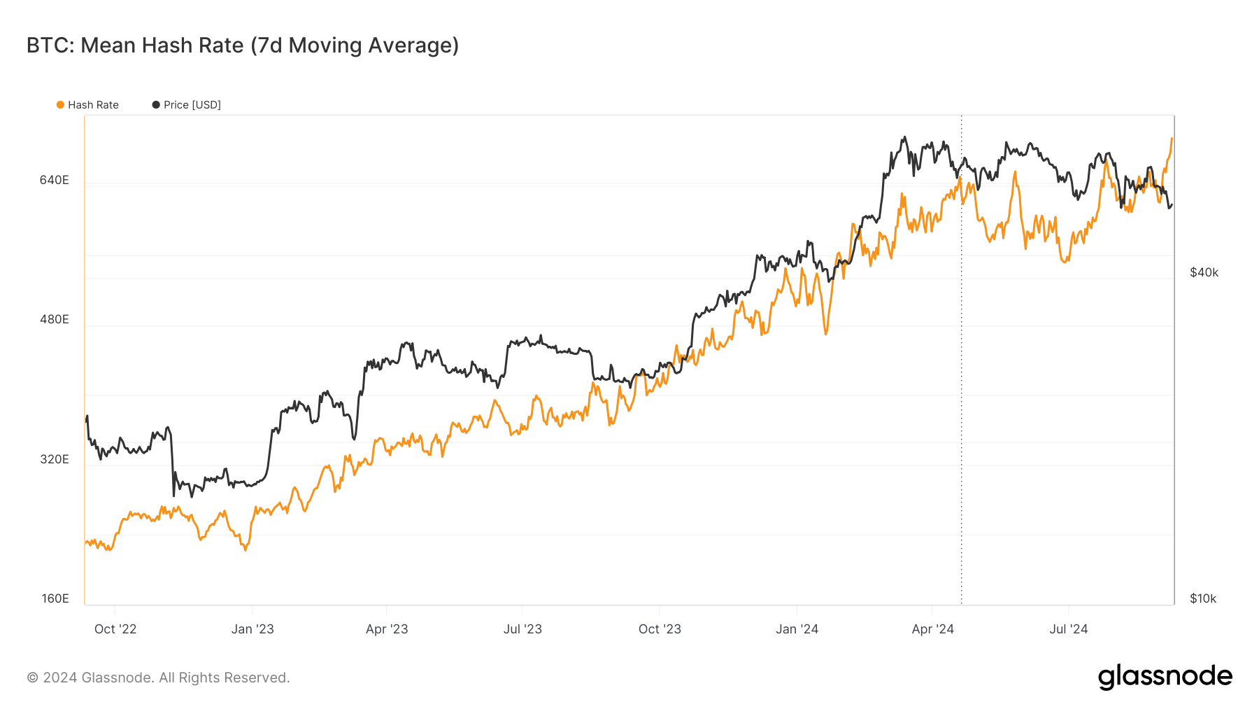 Hash Rate: (Source: Glassnode)