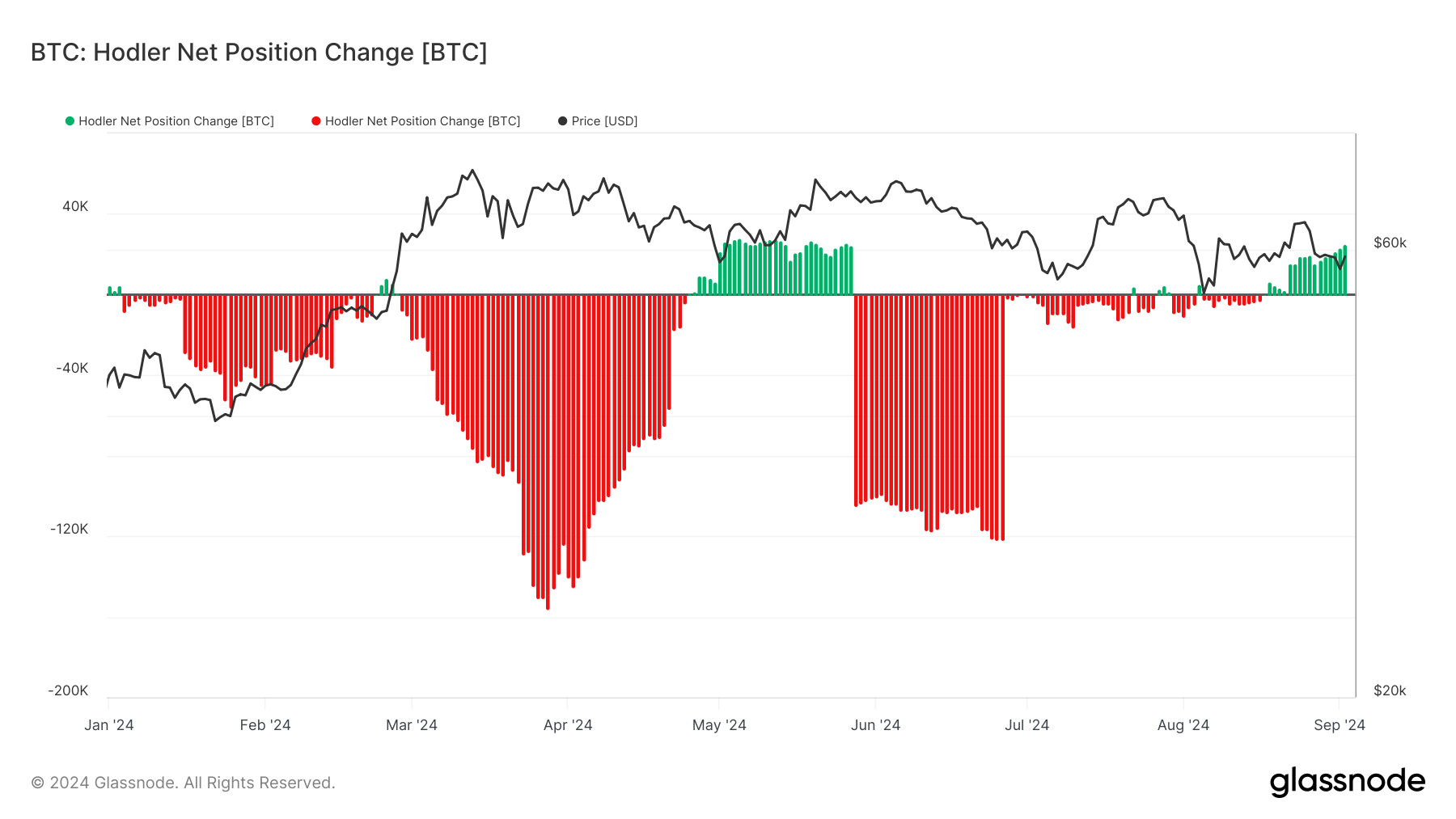 Bitcoins 2024 hodler net position change mirrors historical cycles, signals potential price stabilization