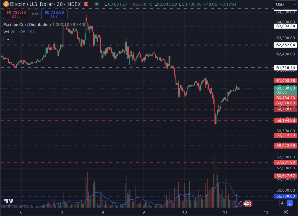 Bitcoin price Oct. 3 - Oct. 11 (TradingView)