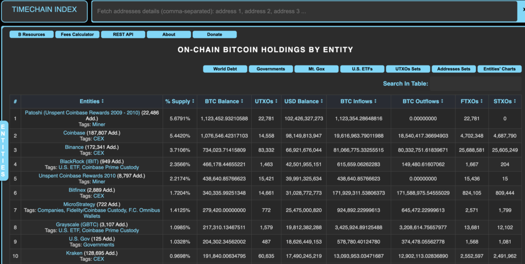 Bitcoin richlist (Source: Timechainindex)