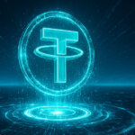 A glowing Tether (USDT) symbol is depicted in digital holographic form, highlighting its transition away from legacy networks now deemed unsupported - Cover art/illustration via CryptoSlate. Image includes combined content which may include AI-generated content