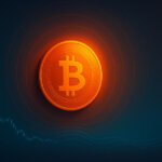 A glowing Bitcoin coin appears at the center of concentric circles, with faint market charts in the background suggesting reduced volatility - Cover art/illustration via CryptoSlate. Image includes combined content which may include AI-generated content