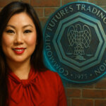 A CFTC emblem is shown beside Commissioner Caroline Pham, highlighting the agency’s advisory on restoring U.S. access to foreign crypto exchanges - Cover art/illustration via CryptoSlate. Image includes combined content which may include AI-generated content