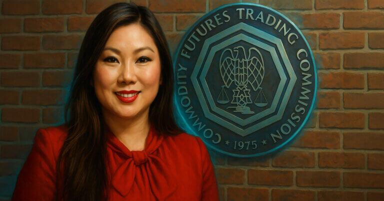 A CFTC emblem is shown beside Commissioner Caroline Pham, highlighting the agency’s advisory on restoring U.S. access to foreign crypto exchanges - Cover art/illustration via CryptoSlate. Image includes combined content which may include AI-generated content