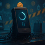 Bitcoin coin inserted into a payment terminal, symbolizing crypto transactions still constrained by limited adoption and usability - Cover art/illustration via CryptoSlate. Image includes combined content which may include AI-generated content