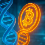 A DNA double helix intertwines with a glowing Bitcoin symbol, representing KindlyMD’s $5B equity plan to expand corporate Bitcoin reserves - Cover art/illustration via CryptoSlate. Image includes combined content which may include AI-generated content