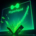 Hyperliquid’s logo above a glowing green price chart breaking upward with candlestick patterns, symbolizing the platform’s new all-time high despite manipulation concerns - Cover art/illustration via CryptoSlate. Image includes combined content which may include AI-generated content