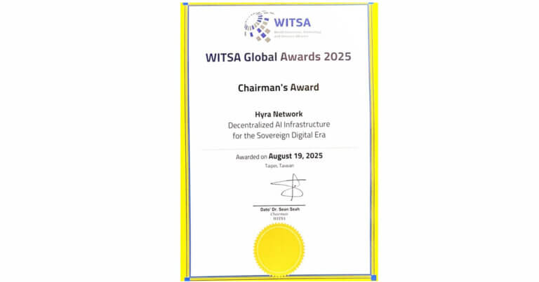 Hyra Network Wins Prestigious Chairman’s Award 2025 at WITSA Global AI Summit