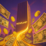 A golden stream of Bitcoin, US dollars, and Japanese yen flows into a towering Metaplanet building, symbolizing plans to raise $837 million for Bitcoin purchases - Cover art/illustration via CryptoSlate. Image includes combined content which may include AI-generated content