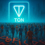 A large crowd moves toward a glowing TON symbol, representing growing interest in The Open Network’s DeFi ecosystem - Cover art/illustration via CryptoSlate.