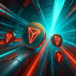 Tron tokens speed through bursting digital tunnels in a neon-lit transaction stream - Cover art/illustration via CryptoSlate. Image includes combined content which may include AI-generated content