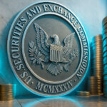 A large U.S. Securities and Exchange Commission (SEC) seal is shown surrounded by stacks of gold coins, symbolizing regulation and finance - Cover art/illustration via CryptoSlate. Image includes combined content which may include AI-generated content