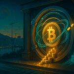 A glowing Bitcoin vault with orbital rings overlooks the Seoul skyline, symbolizing Bitplanet’s $50M SGA acquisition and its push toward top-ten global BTC holdings