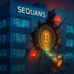 Sequans corporate headquarters cracks open to reveal a hidden Bitcoin vault glowing with gold light - Cover art/illustration via CryptoSlate.