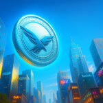 WLFI coin glows above skyscrapers featuring major exchanges including Binance, KuCoin, and Bybit, symbolizing its new global market listings - Cover art/illustration via CryptoSlate.