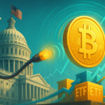 Cinematic scene of a golden Bitcoin on a pedestal flanked by a tax-shield medallion, corporate briefcase, and rising bar chart under warm–teal light, implying favorable tax treatment for BTC treasuries.