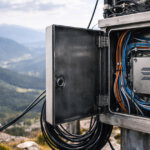 An open Solana network control box wired on a mountainside highlights the pressure of Solana’s v3.0.14 update as a real-world test of always-on blockchain infrastructure