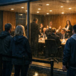 Tokenized stock coins stacked in front of a financial exchange building, symbolizing $25 billion in crypto stock token trading without granting holders real shareholder voting rights