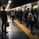 Commuters waiting on a crowded subway platform, symbolizing major payroll revisions that cut 862,000 jobs and highlight uncertainty in headline jobs data