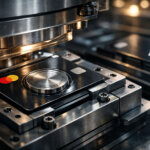 Mastercard-branded payment card being stamped in a factory beside a Visa card, symbolizing acquisition of crypto infrastructure by traditional card networks