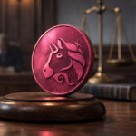 Uniswap token displayed on a judge’s gavel block inside a courtroom, symbolizing Uniswap defeating fraud claims and a ruling that could reshape liability for online scams